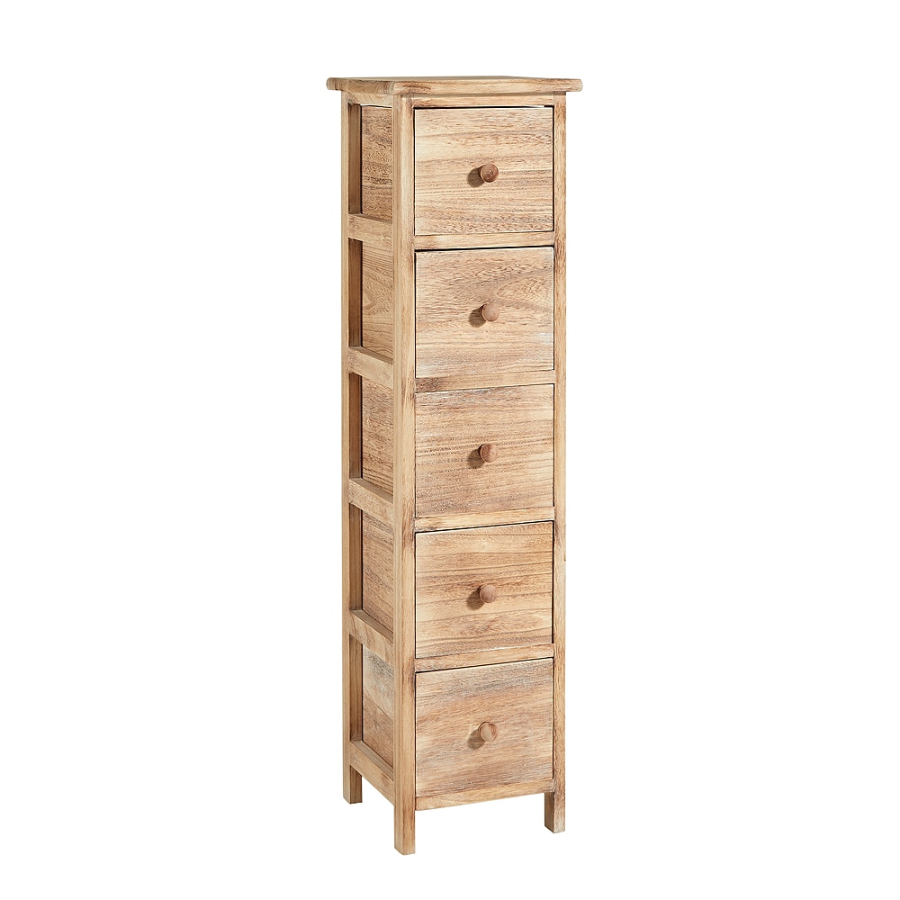 5 Drawer Chest Natural Wooden Tallboy Bedroom Storage Organiser Fully Assembled
