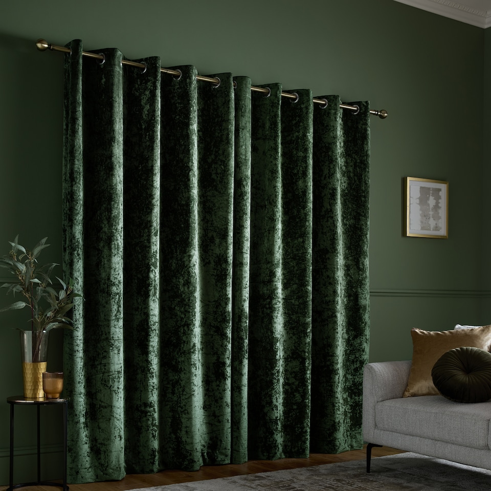 image 1 of Catherine Lansfield Crushed Velvet Lined Eyelet Curtains