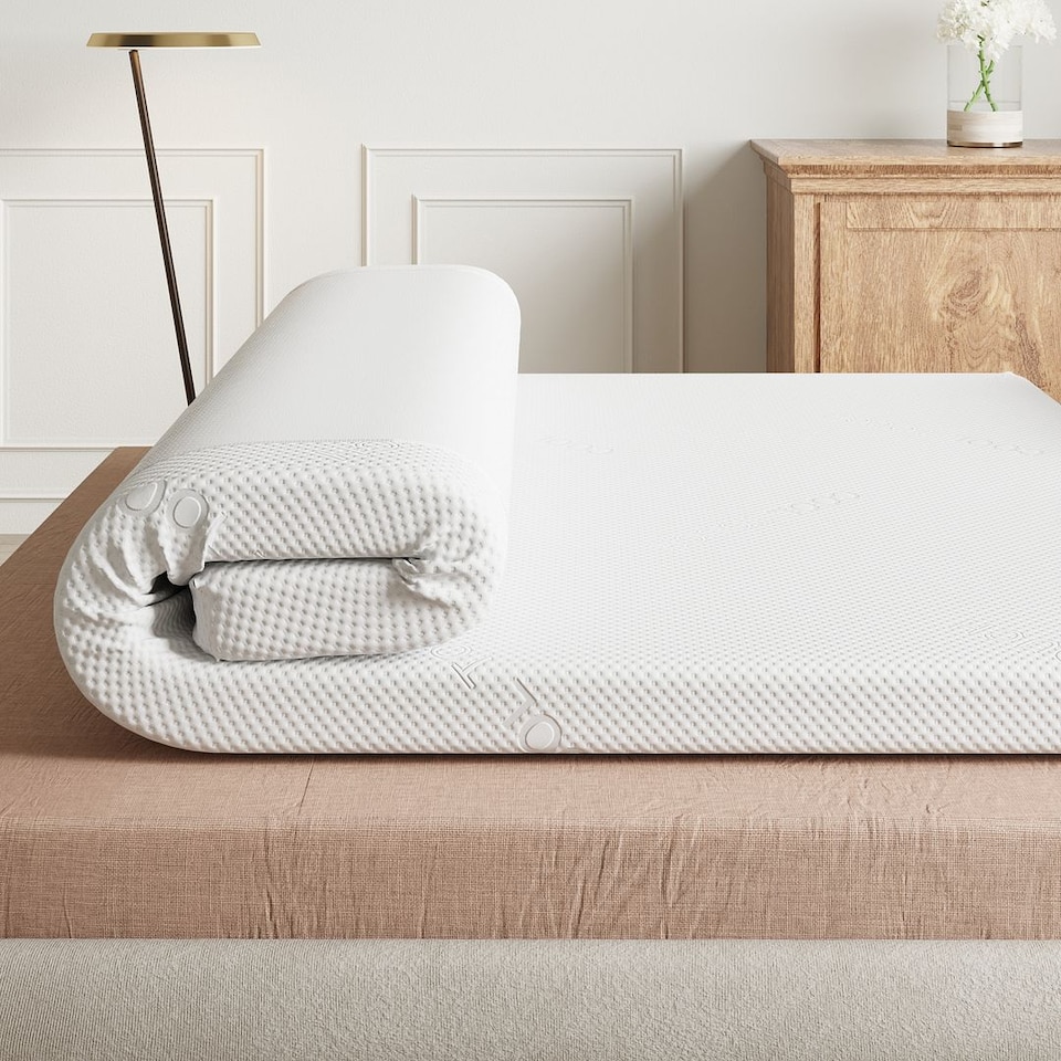 image 1 of Visco Therapy Cool Blue Foam Mattress Topper 7.5cm - Maximum Cooling Comfort, Pressure Relief, Removable Cover | White | White | Single | 1