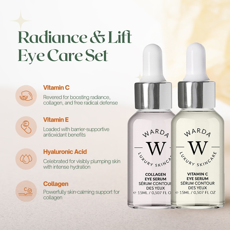 image 1 of Warda Luxury Skincare Skin Glow Boost Vitamin C Eye Serum 15ml + Skin Lifter Boost Collagen Eye Serum 15ml