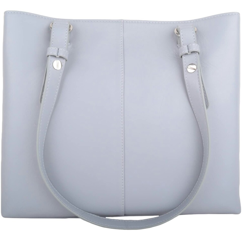 image 1 of Soft Genuine Leather Contrast Panels Shoulder Handbag Grey | Light Grey