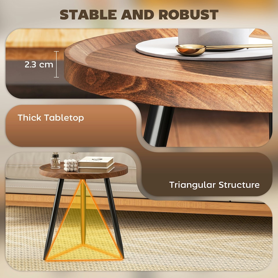 image 1 of HOMCOM Modern End Side Table, Round Coffee Table, Chestnut Wood Effect Brown
