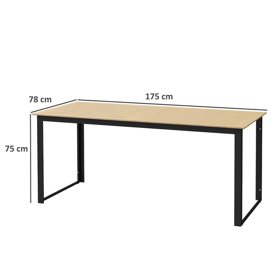 image 1 of Outsunny Garden Table for 6 People, 175 x 78 x 75 cm Rectangle Outdoor Dining Table with Slatted Top, Metal Frame, for Balcony, Deck, Teak | Multi