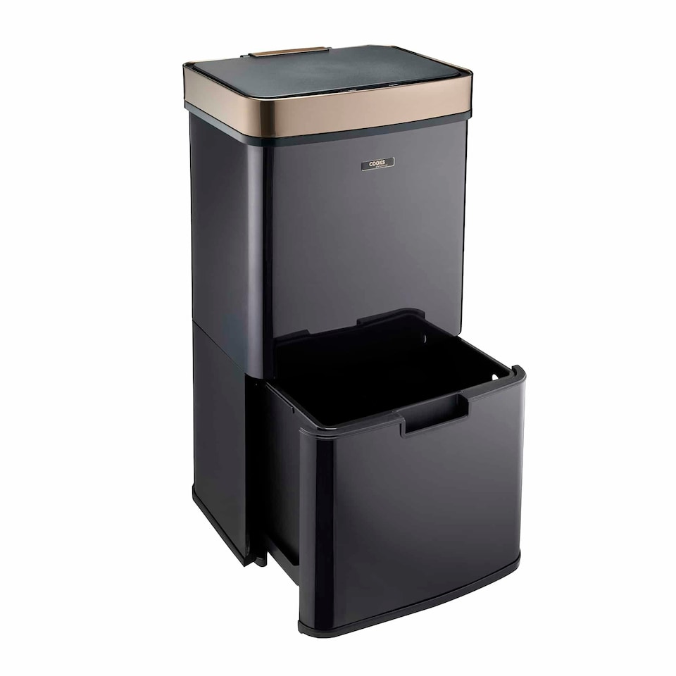 image 1 of Cooks Professonal Recycling Sensor Bin | 75L | 3 Compartments plus Food Caddy | Stainless Steel | Black & Copper