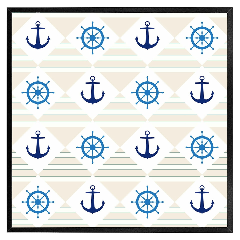 image 1 of Nautical elements on striped background (Picture Frame) Brown | XL
