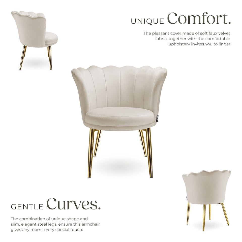 image 1 of Armchair Stella - faux fur or velvet, thick padding, 67x64x76cm | Cream | velvet look cream/gold | One Size | 1