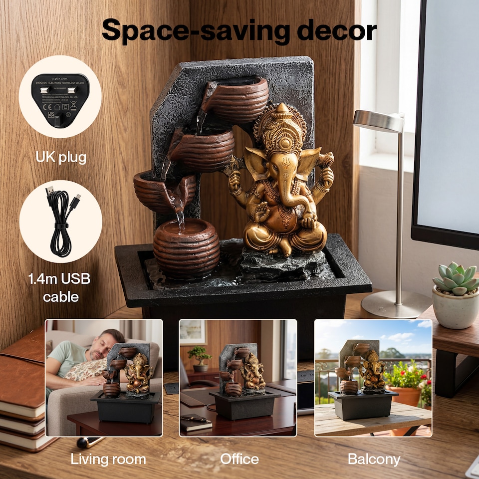 image 1 of Spector Tabletop Water Fountain,Indoor,Garden,Fountains,LED,Resin,Bronze