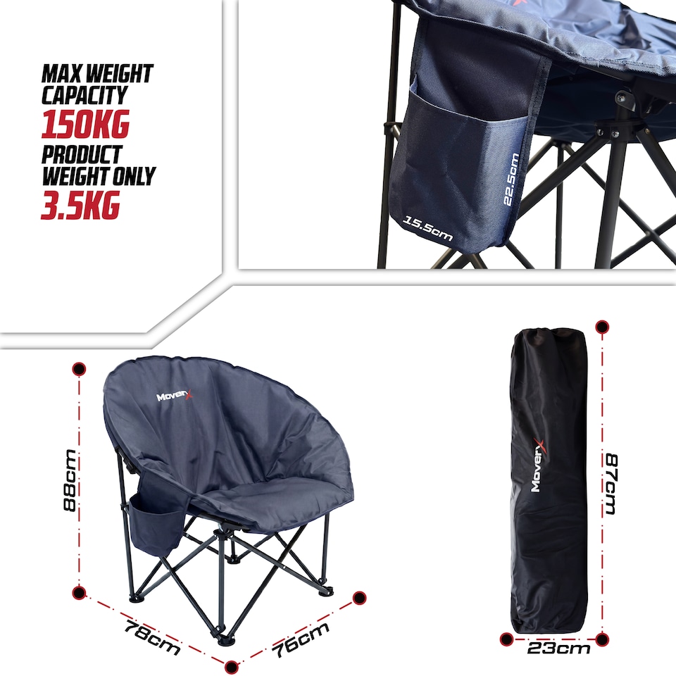 image 1 of MoverX Lightweight Moon Camping Chair - Capacity 150kg, Blue