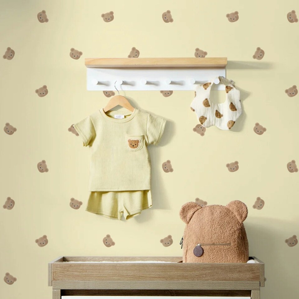 image 1 of Cozy Bear Wallpaper in Lemon Yellow Multi
