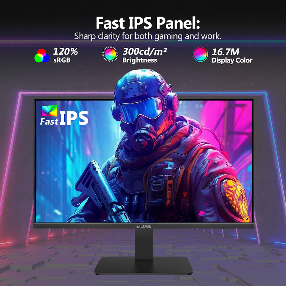 image 1 of Z-EDGE UG27F 27 inches 180Hz IPS FHD 1080P LED Gaming Monitor, HDMI(2.0)x1 and DP(1.4)x1 Support HDR FreeSync 1MS Response Time | Black | 1