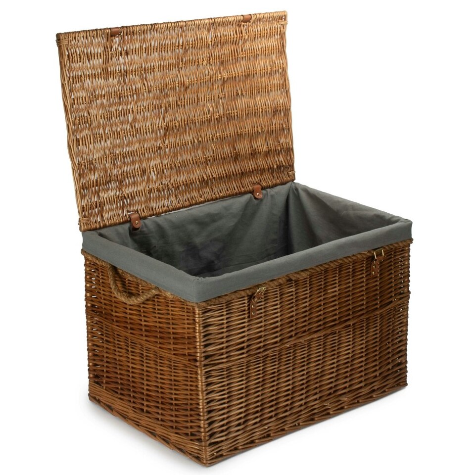 image 1 of Large Light Steamed Storage Wicker Basket with Cotton Lining Multi | Garden Rose | One Size