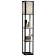 image 1 of HOMCOM Floor Lamp with Shelves, Modern Tall Standing Lamps with Fabric Lampshade, Chain Switch and Single Light for Living Room, Bedroom, Bulb not Included, Black