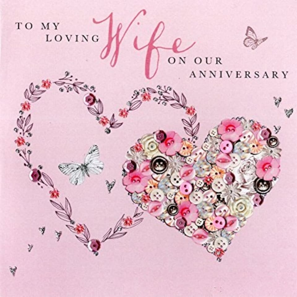 image 1 of Lovely Wife Anniversary Buttoned Up Greeting Card Embellished Cards