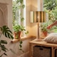 image 6 of Chic Natural Brown Bamboo Lamp Shade with Garden Olive Green Stripes