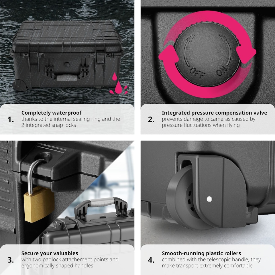 image 1 of Camera Case - hard shell, foam inserts, waterproof, telescopic handle | Black | black | M | 1