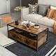 image 9 of COSTWAY Industrial Coffee Table Wooden Center Table with 2 Drawers | Brown