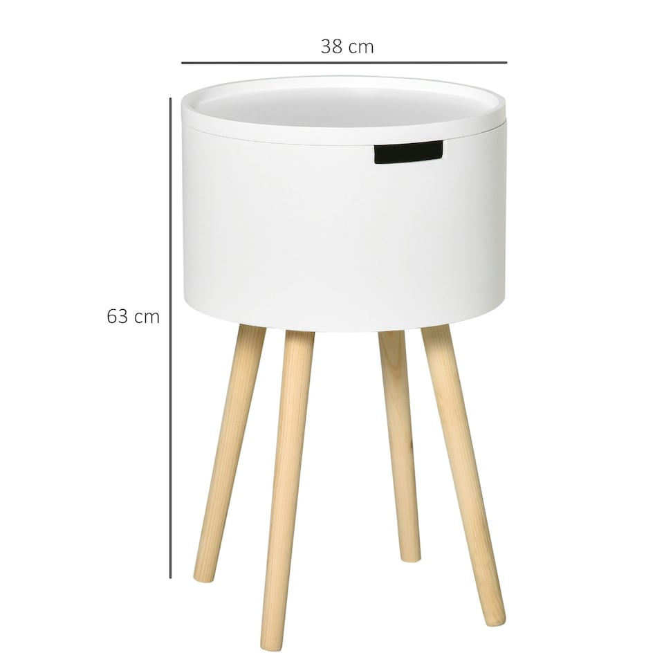 image 1 of HOMCOM Round Side Table Nightstand w/ Hidden Storage Space, Grey White
