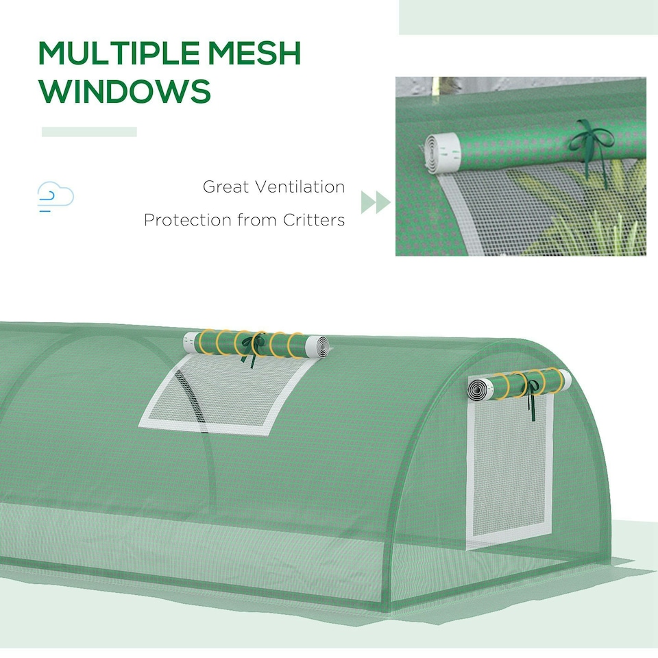 image 1 of Outsunny PE Mini Greenhouse, 3 M Portable Tunnel Green House w/ 5 Mesh Windows