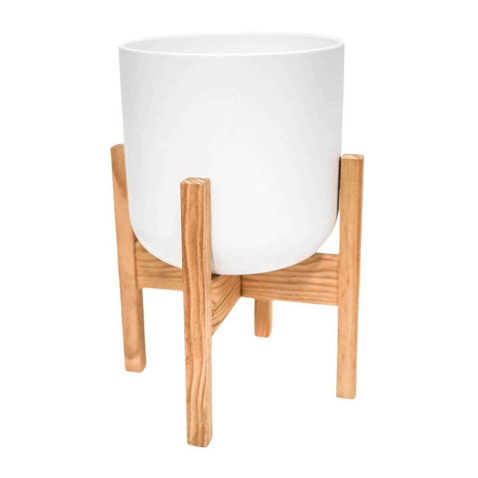 image 1 of Lisbon Pot and Stand - Ceramic - D26 cm - White | White