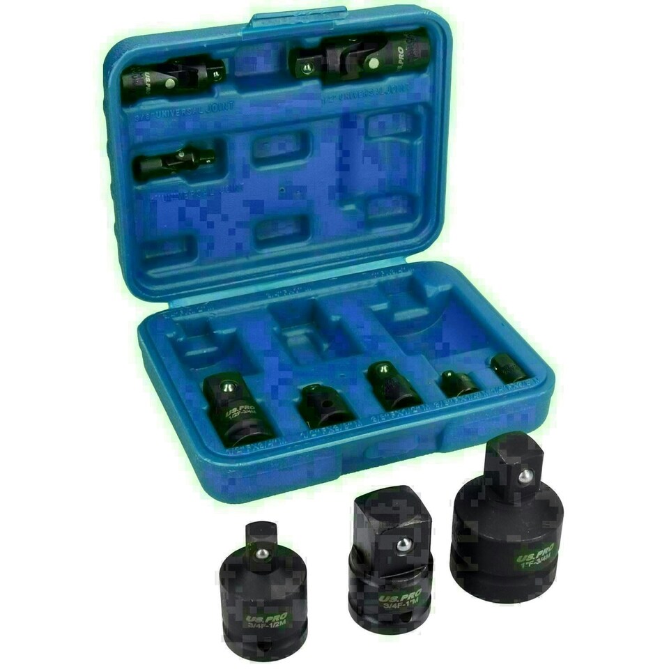 image 1 of Impact Socket Adaptor Step Up Reducer And Universal Joint Set 11pc BERGEN AT881