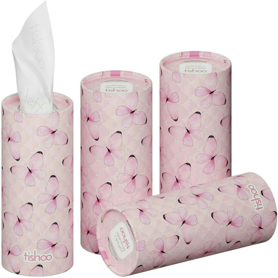 image 1 of tishoo 4-Ply Hyaluronic Acid-Infused Ultra Soft Tissues - 4 tubes, Pink/Butterflies