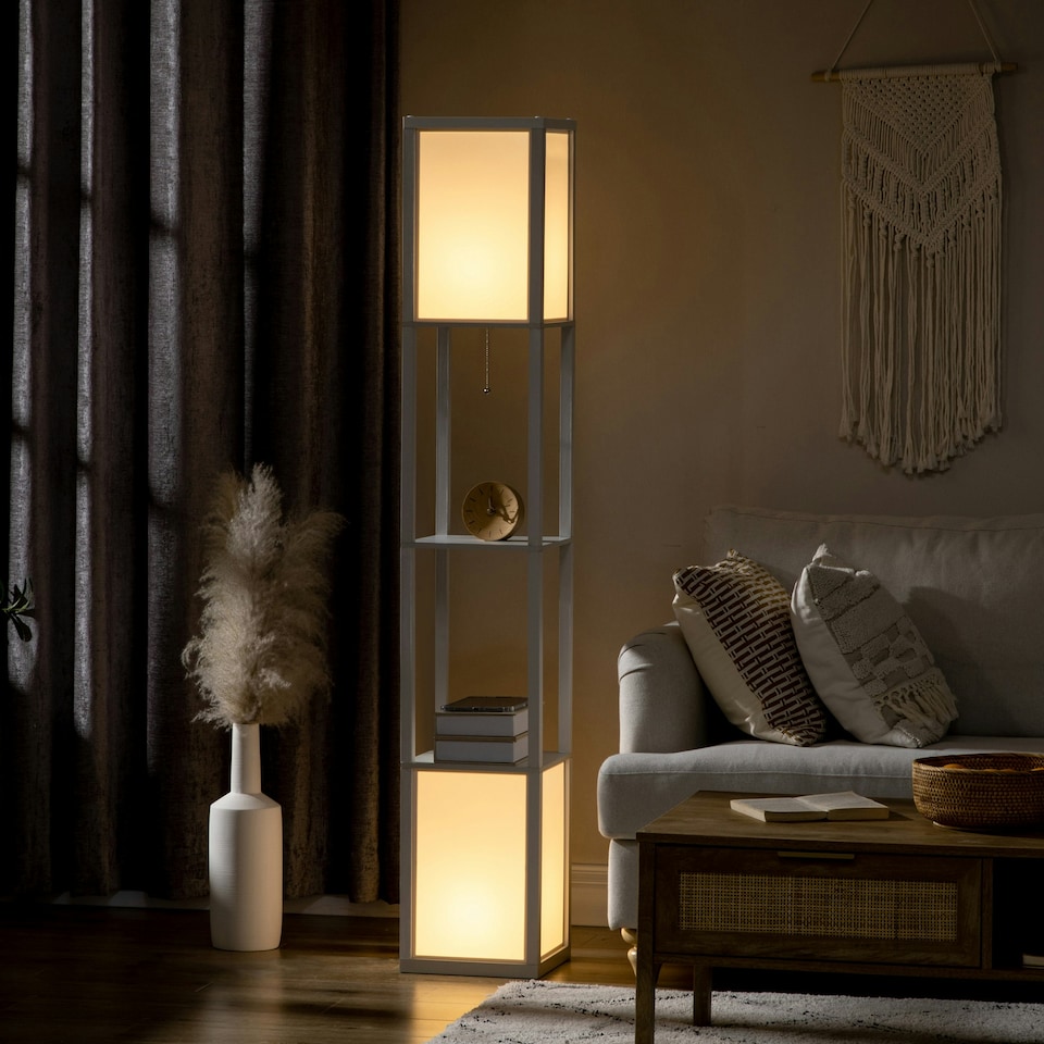 image 1 of HOMCOM Shelf Floor Lamp with Dual Light, for Living Room, Bedroom, White