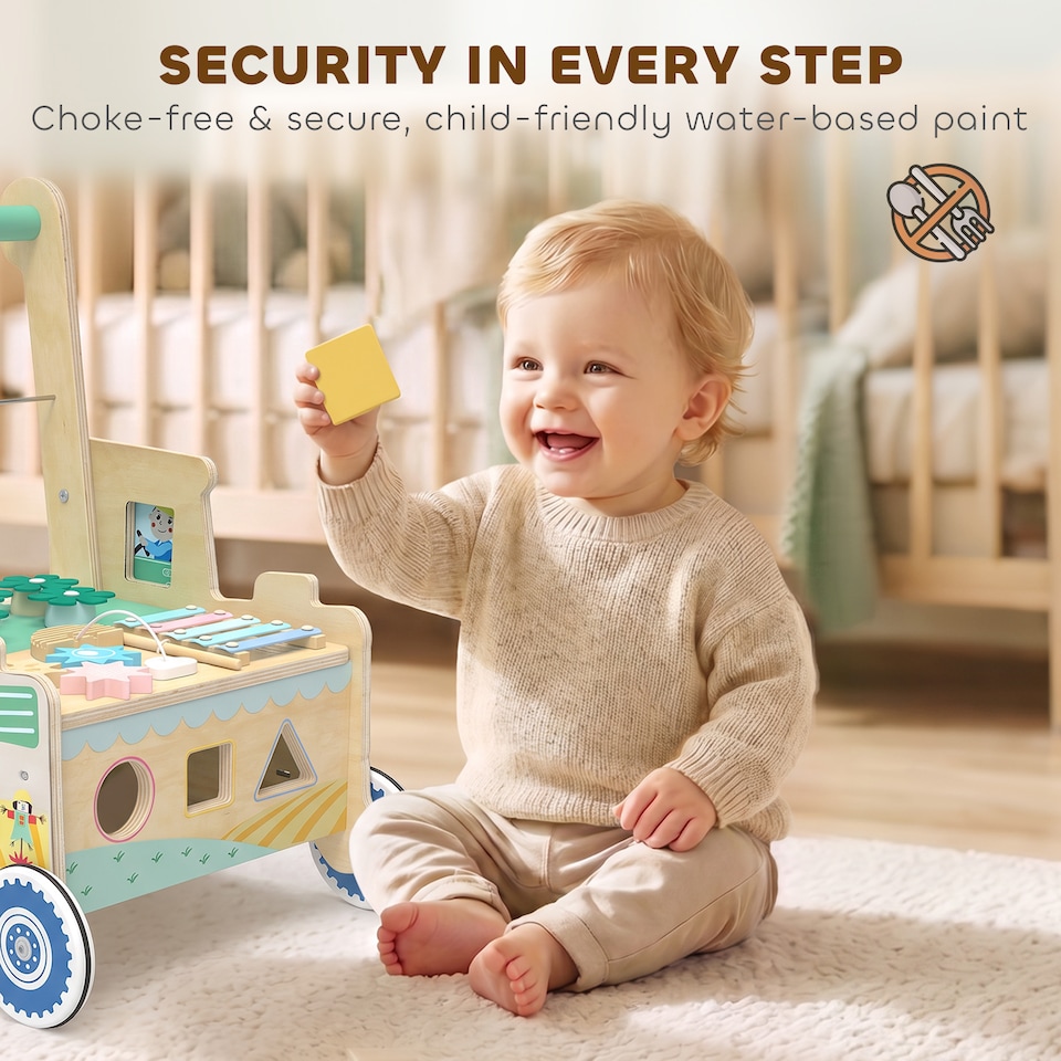 image 1 of AIYAPLAY Wooden Baby Walker for 1-3 Years, Push Along Walker Toys for 1-3
