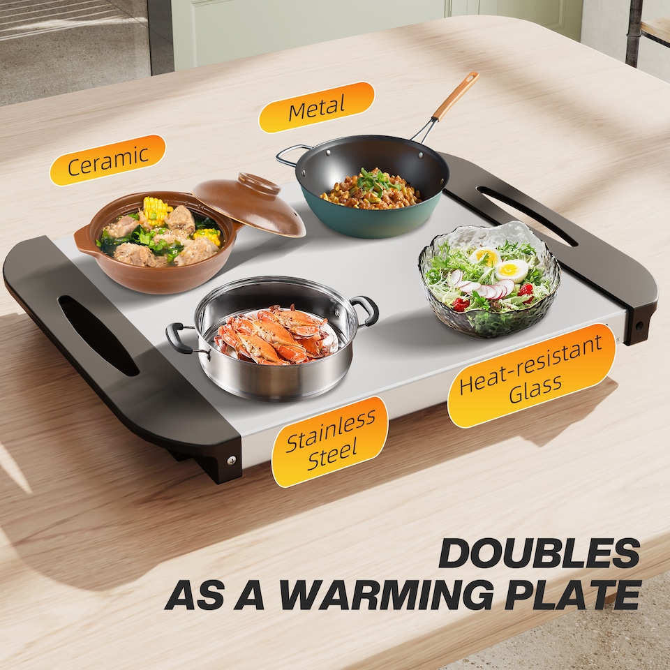 image 1 of HOMCOM 3 Tray Electric Food Warmer Buffet Server with Warming Plate, Cool Touch Handles, Adjustable Temperature, 300W, 1 x 2.5L and 2 x 1L Pans