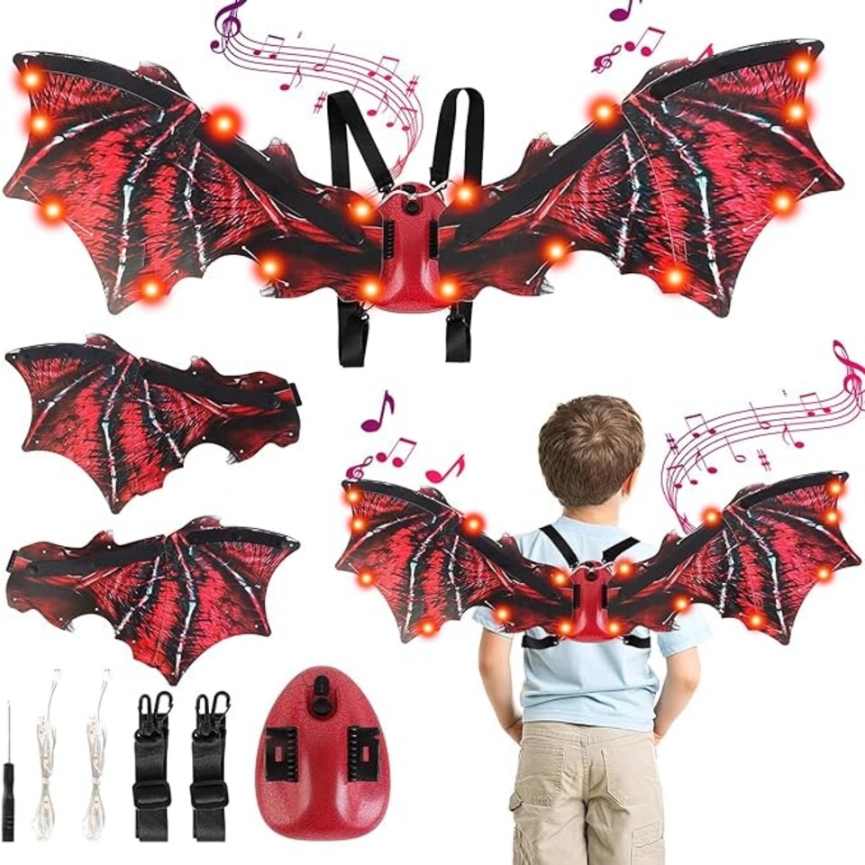 image 1 of Electric Light-Up Dinosaur Wings with Sound – Motorized Flapping Wings for Kids & Adults – Costume Accessory for Halloween, Cosplay & Parties