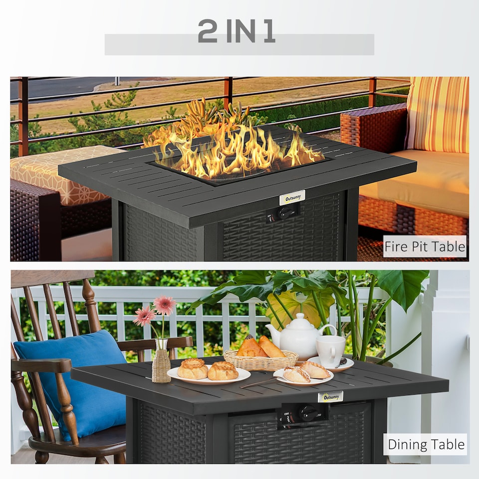 image 1 of Outsunny 40,000 BTU Gas Firepit Table with Protective Cover, Spark Guard