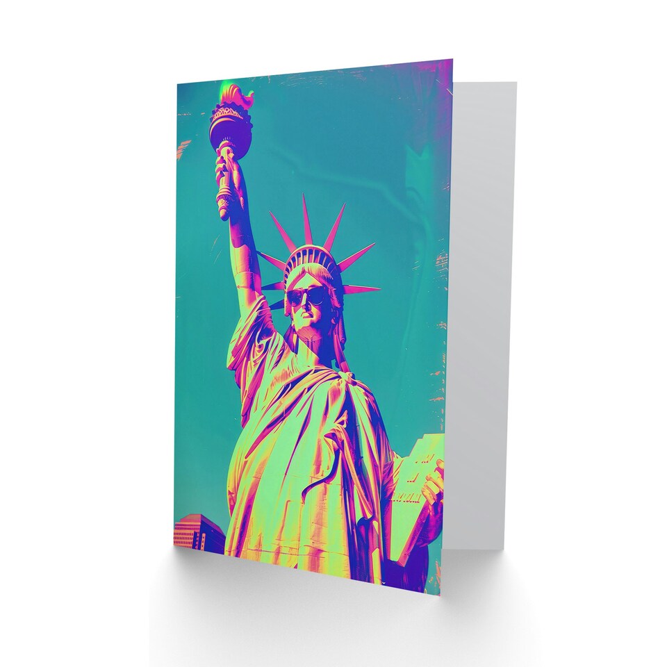 image 1 of Neon Statue Liberty Sunglasses Funky Man Him Birthday Card
