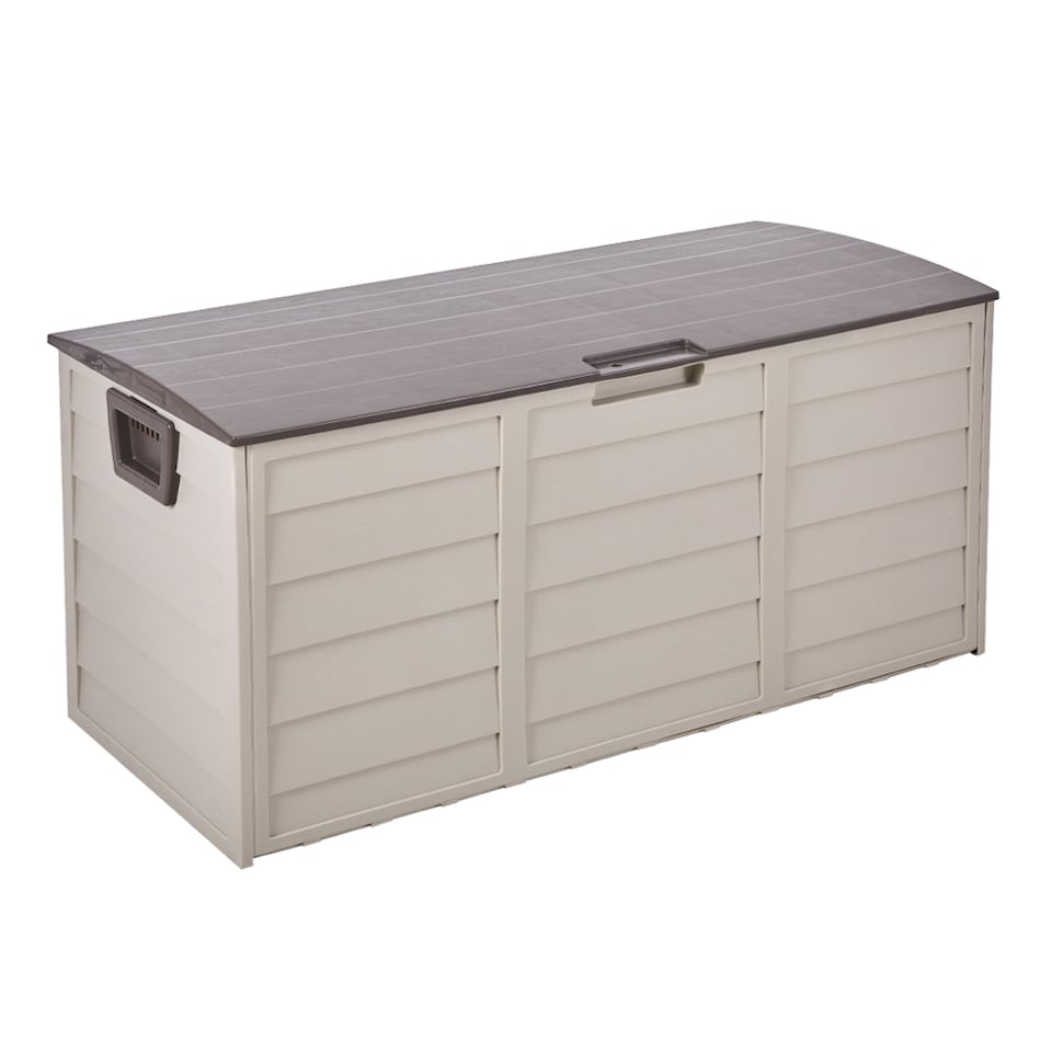 image 1 of Living and Home 290L Outdoor Plastic Garden Storage Box with Wheels, Beige | White | Beige | 290L | 1