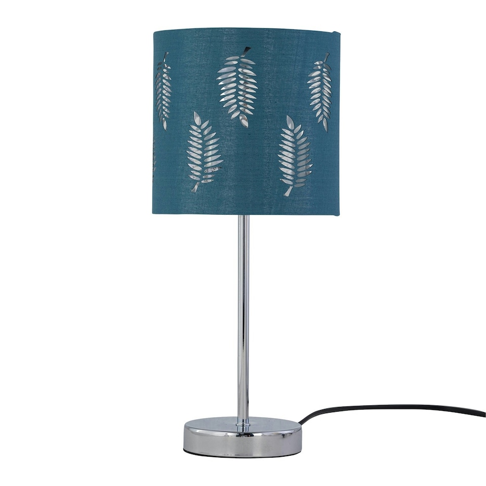 image 1 of First Choice Lighting Set of 2 Chrome Touch Operated Table Lamps with Teal Fern Shades Chrome | Green