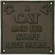 image 1 of A Cat And Staff Live Here Cast Iron Sign Plaque Garden Garage Wall House Home