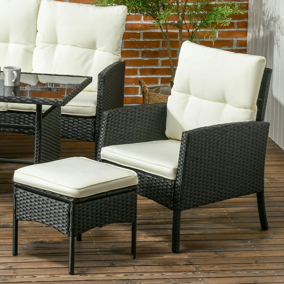 image 1 of Outsunny 6 Pieces Rattan Garden Furniture Sofa Set, White