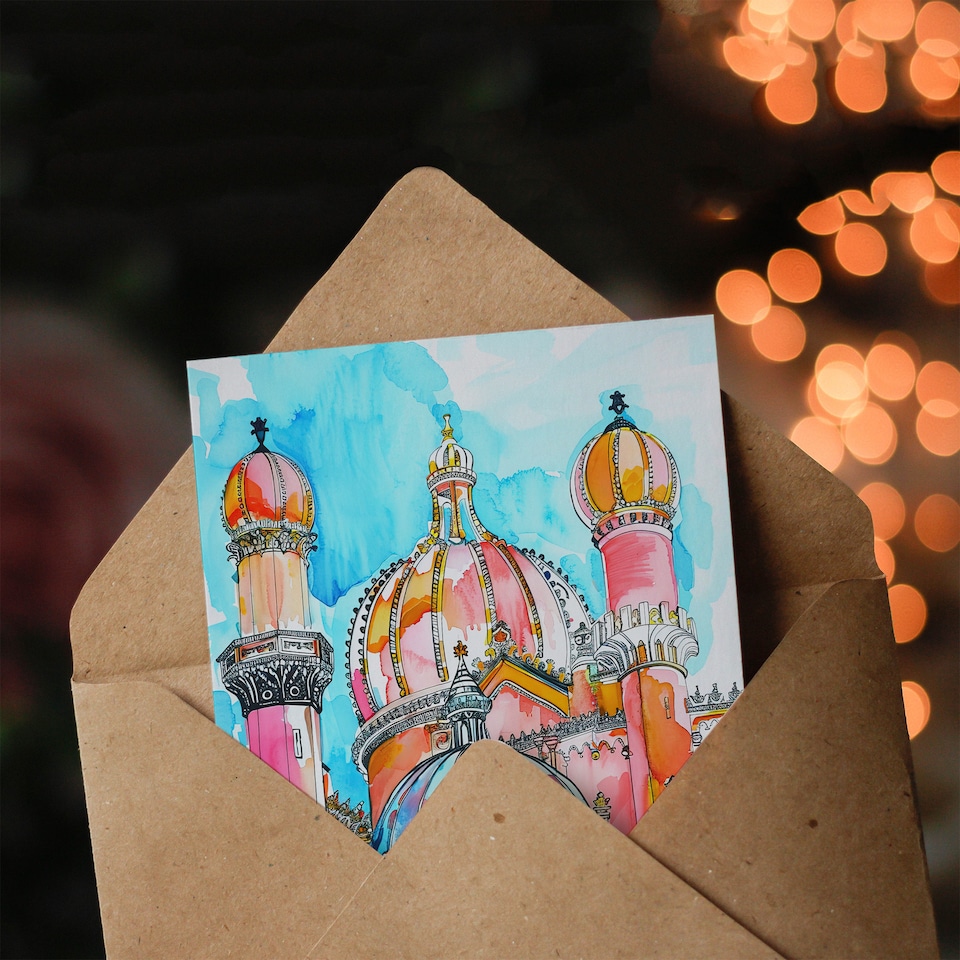 image 1 of Greeting Card Colourful Brighton Royal Pavilion Watercolour Birthday