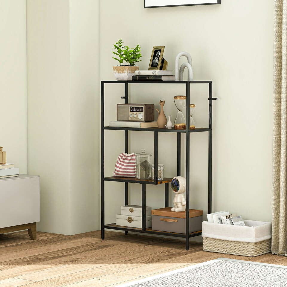 image 1 of HOMCOM Industrial Bookshelf Bookcase w/ Open Shelves for Study Brown