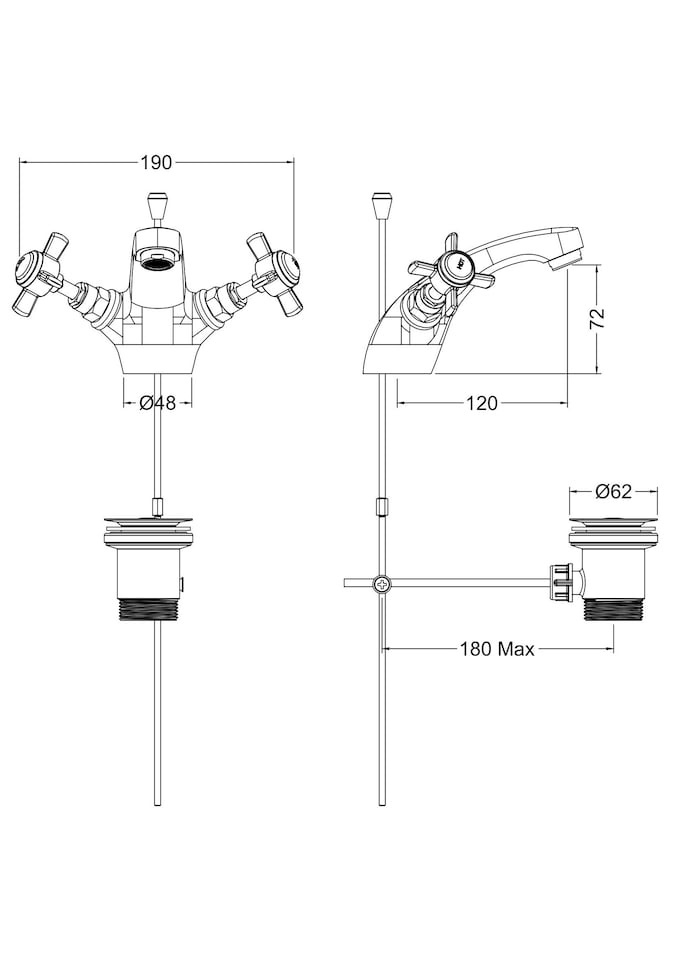 image 1 of Balterley Traditional Bathroom Crosshead Mono Basin Mixer Tap with Pop-Up Waste