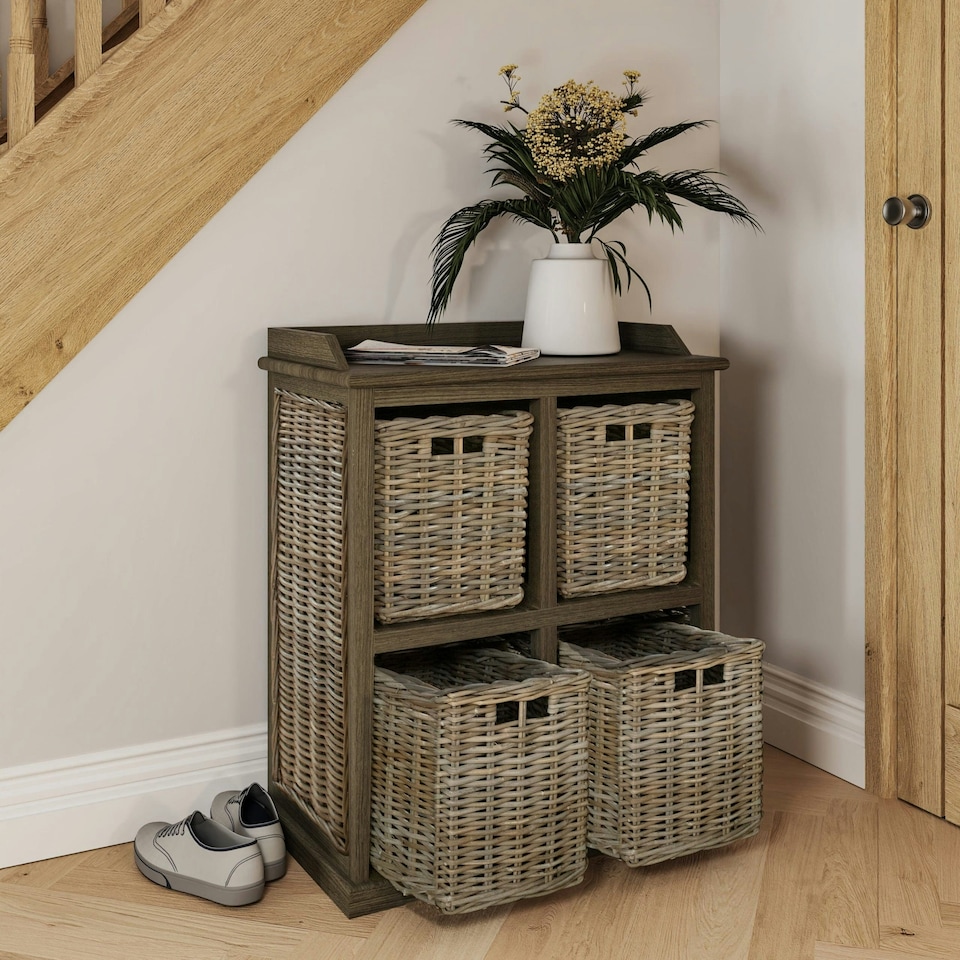 image 1 of Maya Handmade Kubu Rattan 2 Over 2 Basket Storage Unit Brown