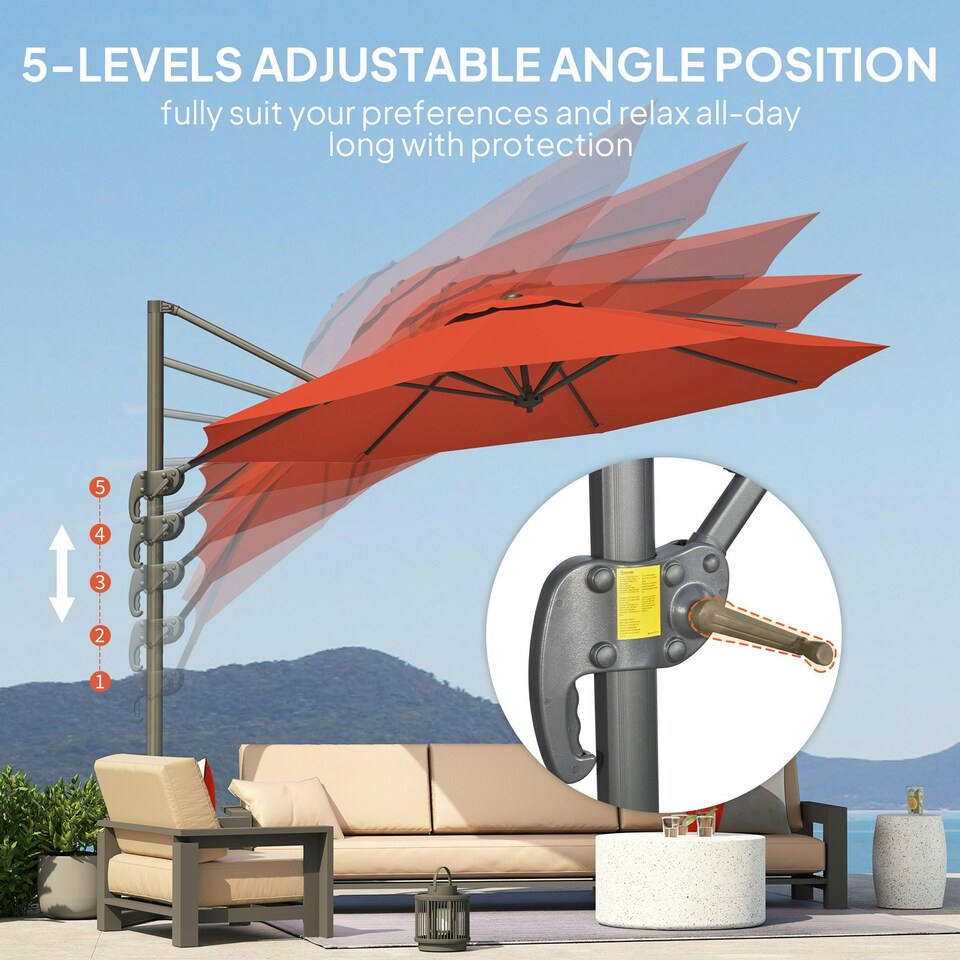 image 1 of Outsunny 3 x 3(m) Cantilever Parasol Garden Umbrella with Base Light Grey Orange | Orange