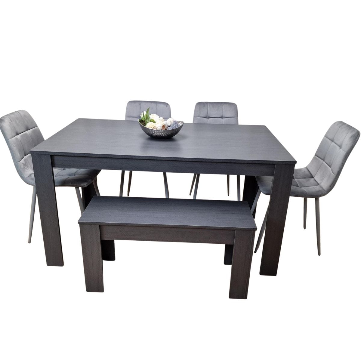 Kosy Koala Modern Dark Grey Dining Table Set with 4 Grey Velvet Chairs ...