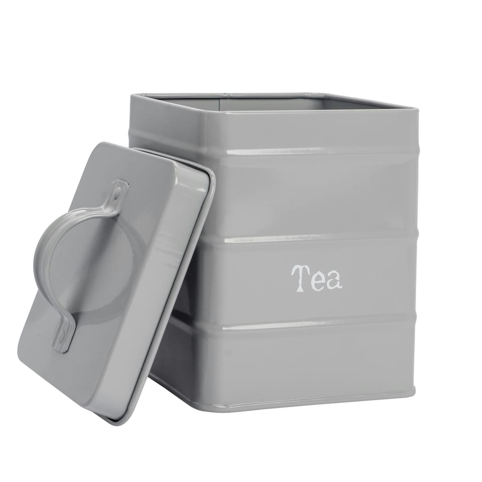 image 1 of Harbour Housewares Grey Vintage Metal Kitchen Tea Canister Kitchen Caddy Kitchen Storage Containers Canisters
