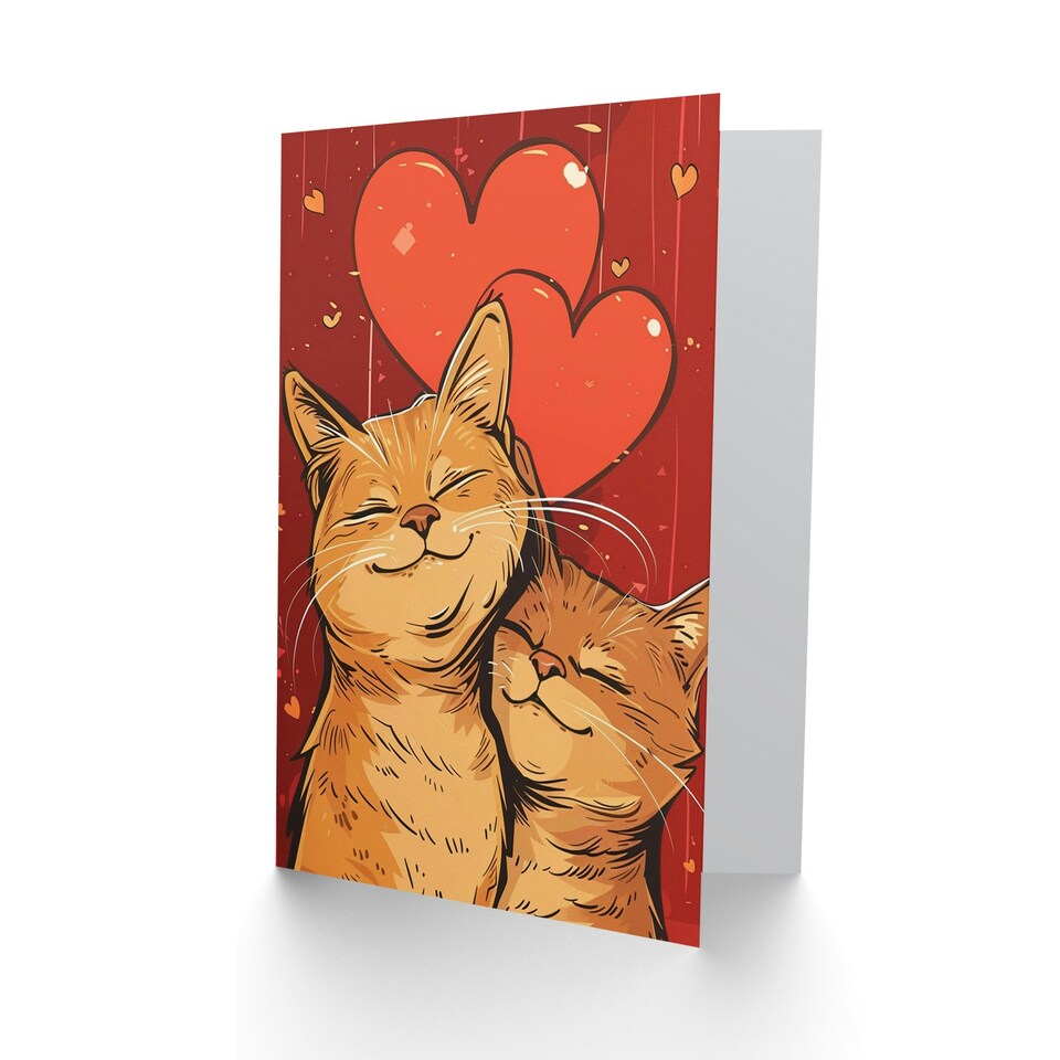 image 1 of Cute Ginger Tabby Couple Love Heart Anniversary Valentines Day Card