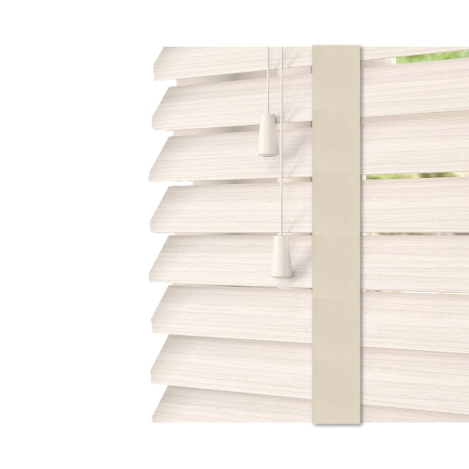 image 1 of 110cm White Oak Faux Wood Venetian Blinds with Tapes (120cm Drop) | White | White
