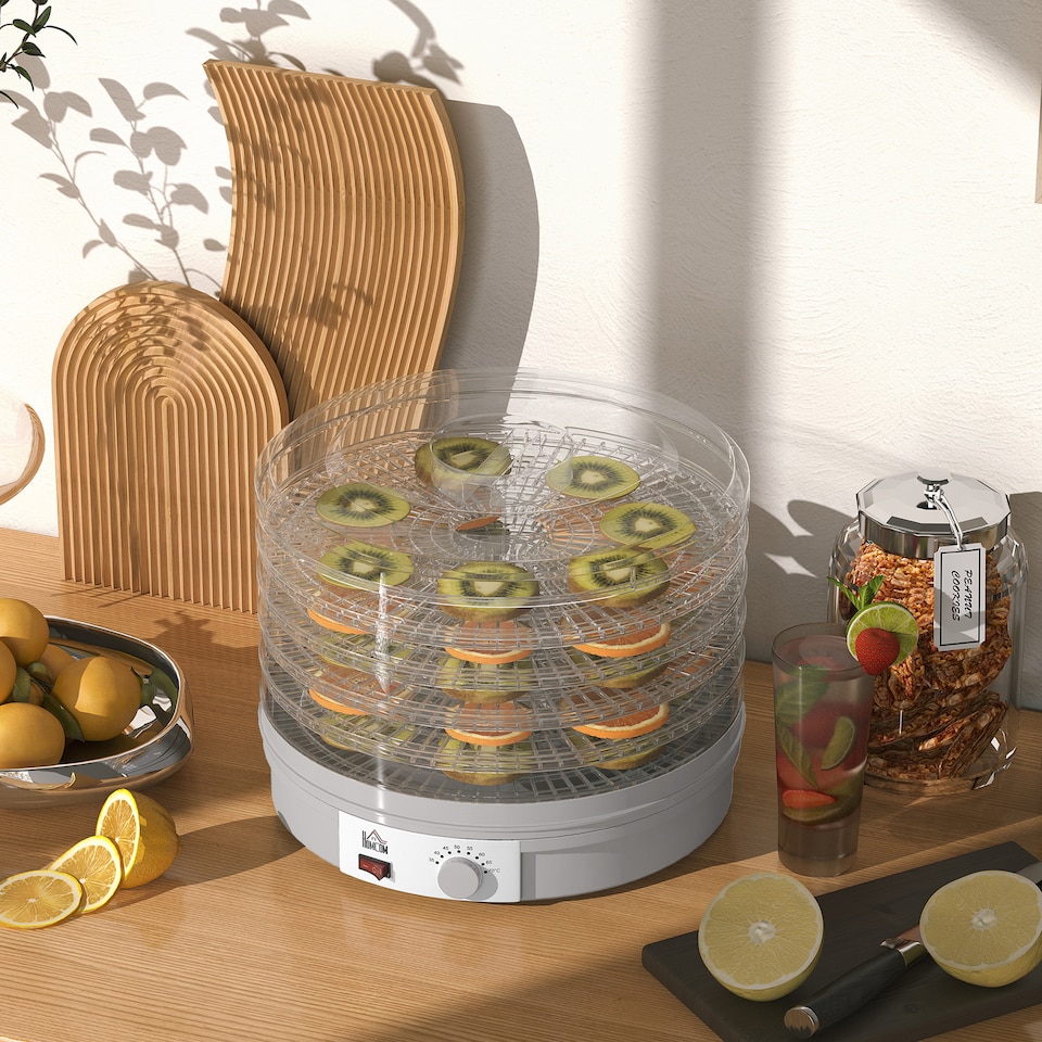 image 1 of HOMCOM 5 Tier Food Dehydrator, 245W Food Dryer Machine with Adjustable Temperature Control for Drying Fruit, Meat, Vegetable, Jerky and Pet Treat, Grey