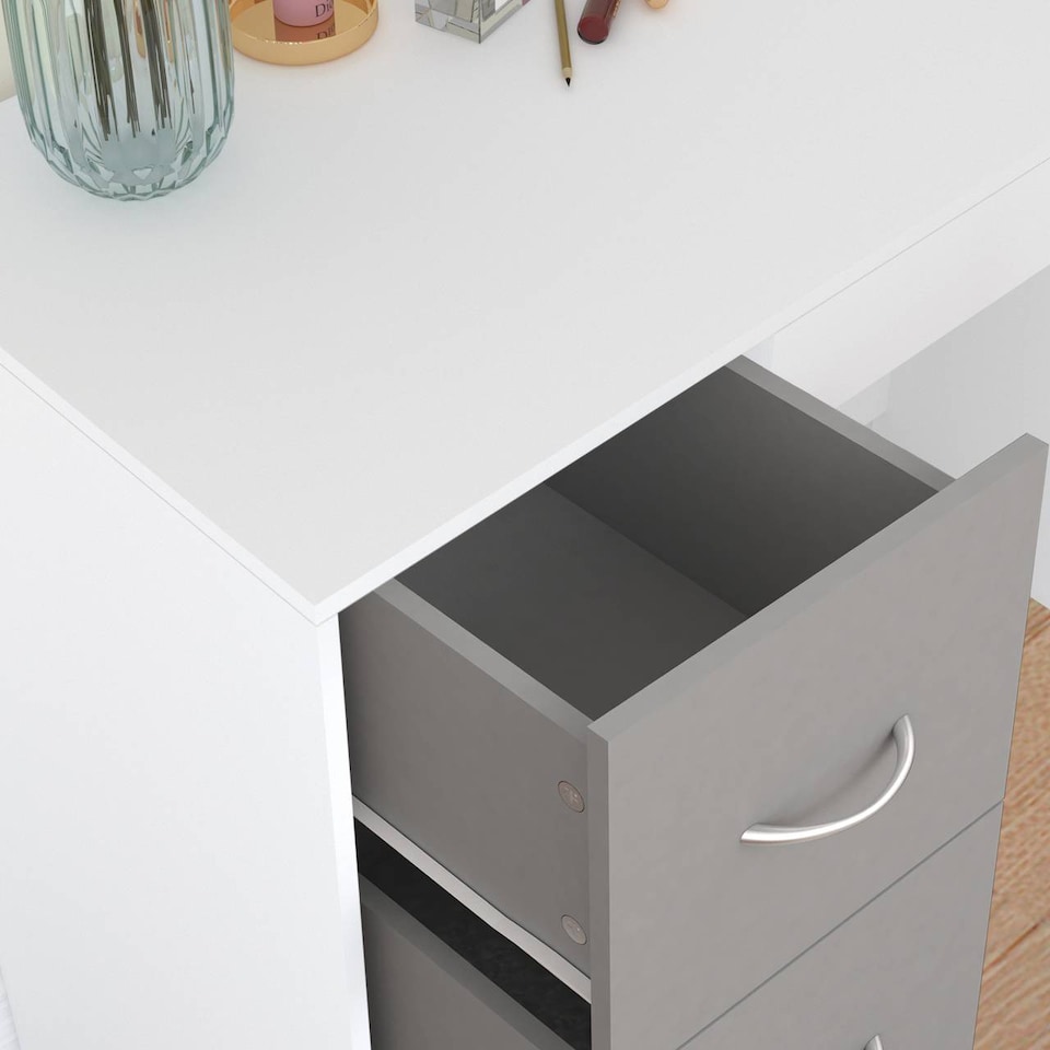 image 1 of 3-Drawer Wooden Desk and Dressing Table - Multi-Functional, 79.5x93x40 cm | White | White & Cool Grey | 22.5 x 43.5 x 98.5 | 1