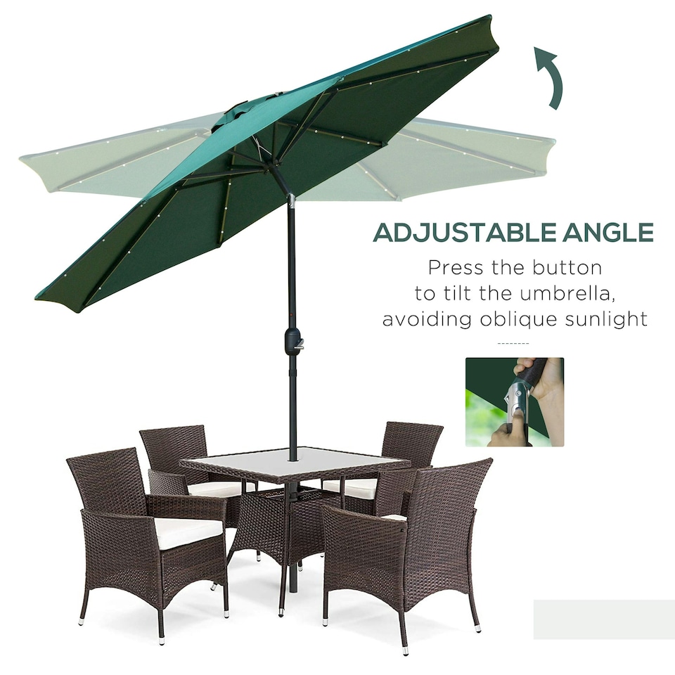 image 1 of Outsunny 2.67m Patio LED Umbrella with Tilt/Crank 8 Ribs Green