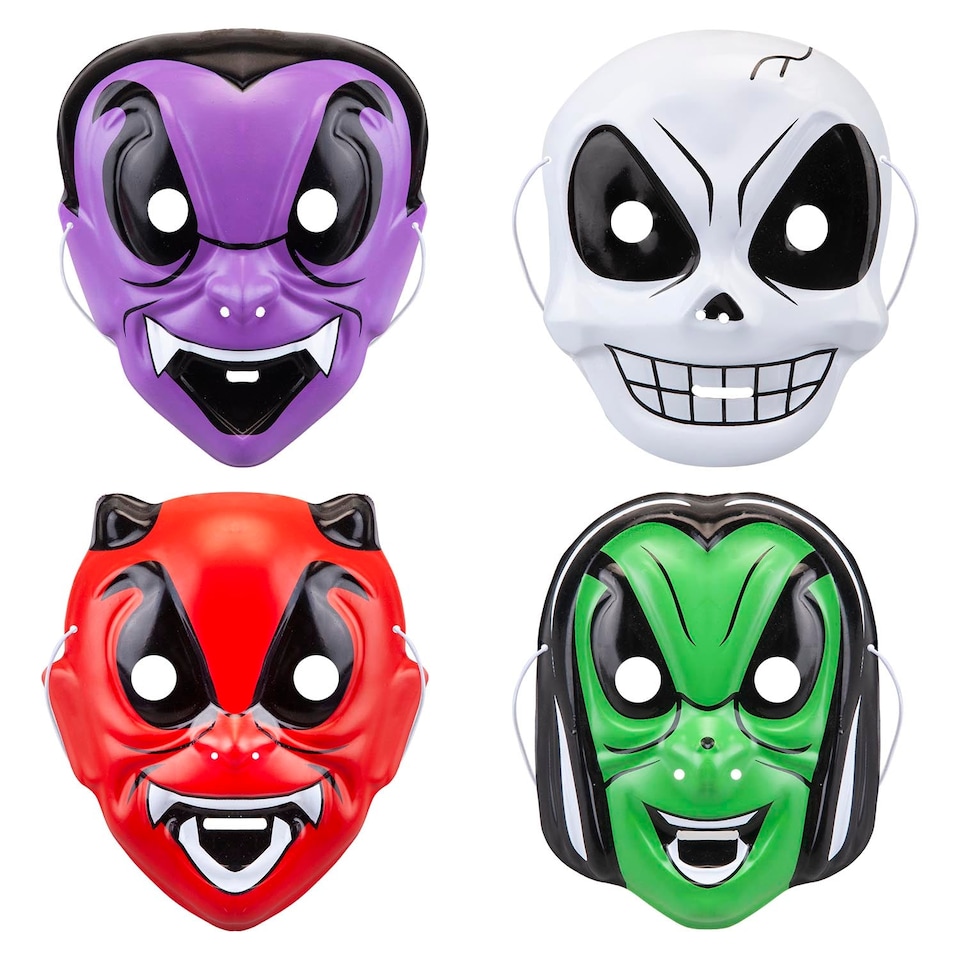 image 1 of PMS Halloween Children’s Masks 4-Pack - Witch, Devil, Skull, Vampire.