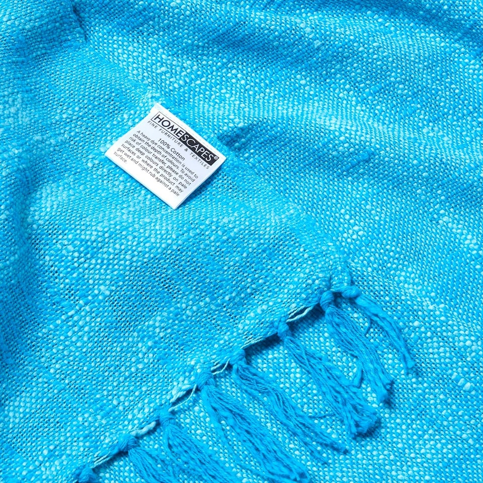 image 1 of Homescapes Nirvana Slub Cotton Teal Throw - 255 x 360 cm Blue