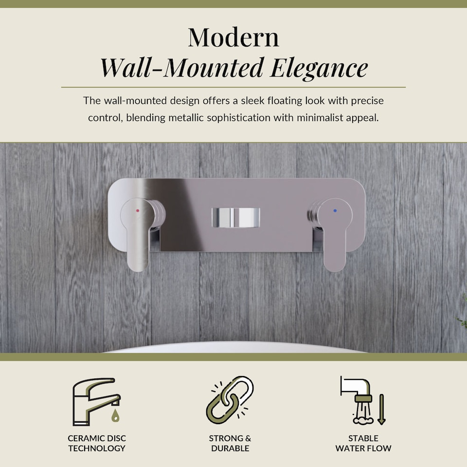 image 1 of Balterley Pride Contemporary Round Wall Mount 3 Tap Hole Basin Mixer Tap & Back Plate